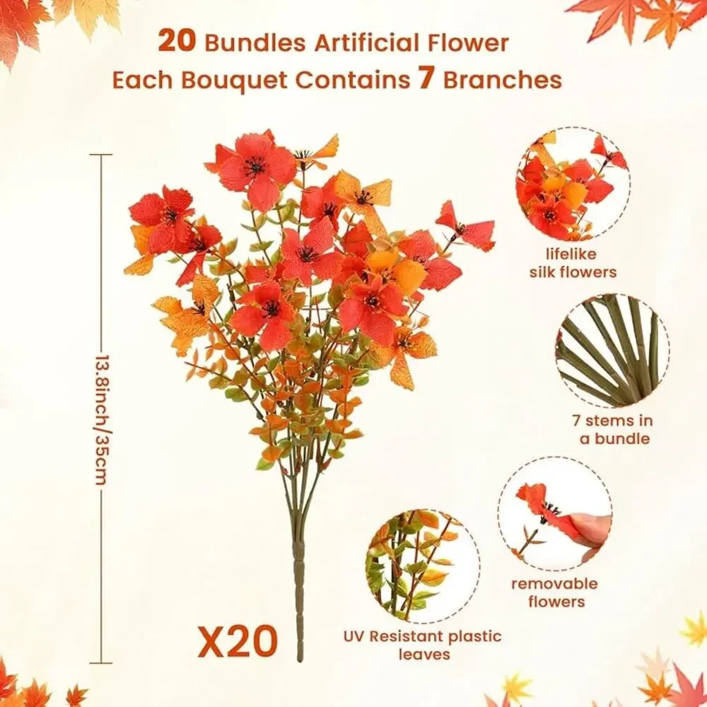 SHareconn 20 Bundles Artificial Fall Flowers Outdoors Decoration, Yellow